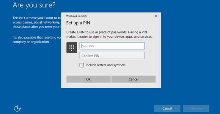 reset PIN Microsoft Windows