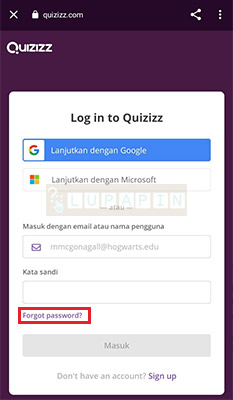 Reset Password Quizizz