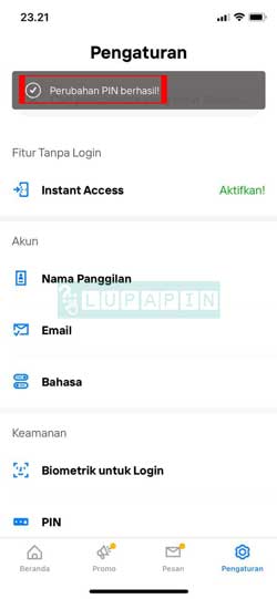Ubah PIN New Livin by Mandiri Berhasil